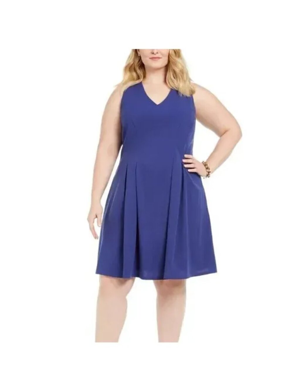 Teeze Me Juniors' Plus Double V-Neck Fit & Flare Dress, Cobalt Blue, Sz. 14